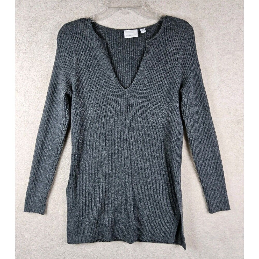 Anthropologie Ett:twa Wool Blend V Neck Sweater Tunic Grey Size XS